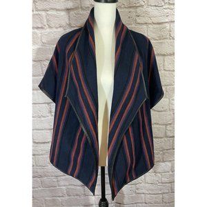 NEW BB Dakota Poncho Vest Cardigan Jacket XS Stripe Faux Leather Trim Wool 9430